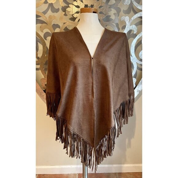 Chico’s Wrap One Size Fringed Faux-Suede Hook Eye Closure Cowboy Western - Picture 1 of 8